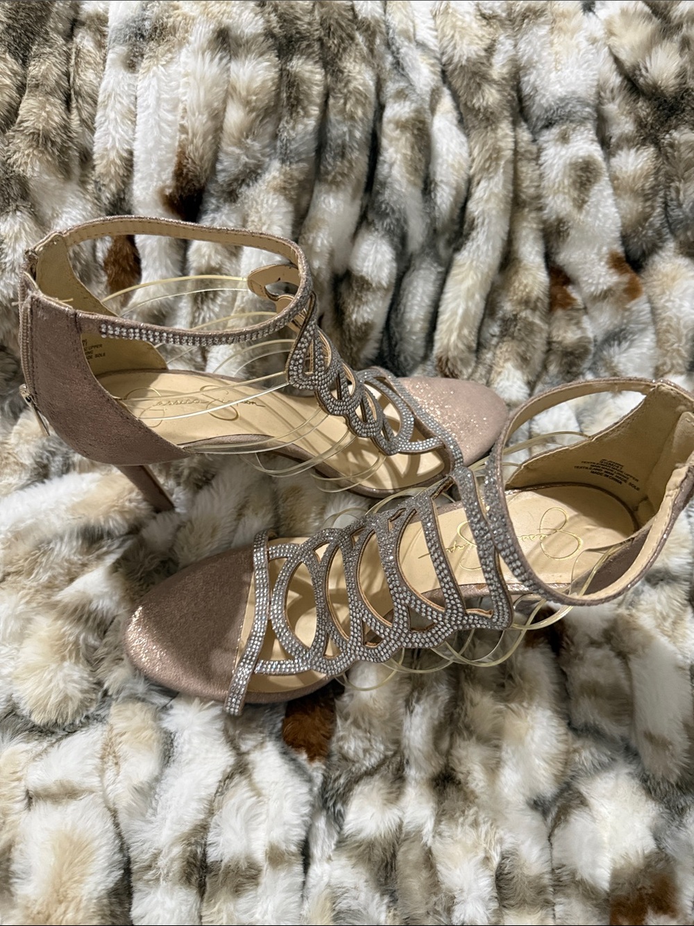 Jessica Simpson Rose Gold Rhinestone Strappy Heels